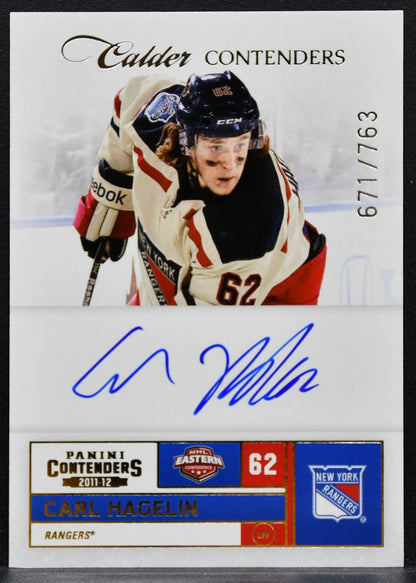 2011-12 Panini Contenders Calder Auto Carl Hagelin Rangers RC Auto 671/763 0017