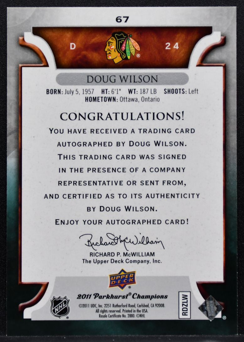 2011-12 Parkhurst Champions Autographs Doug Wilson Chicago Blackhawks Auto 7188