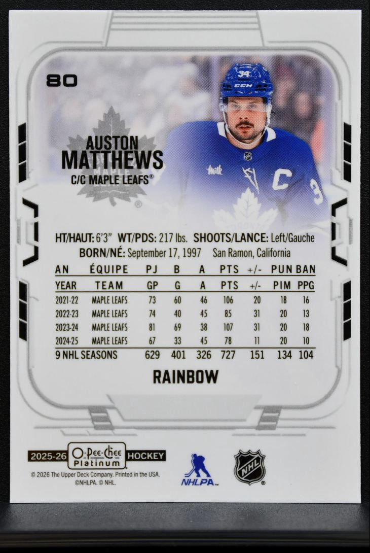 2025-26 O Pee Chee Platinum Rainbow Auston Matthews 80 Toronto Maple Leafs 7832