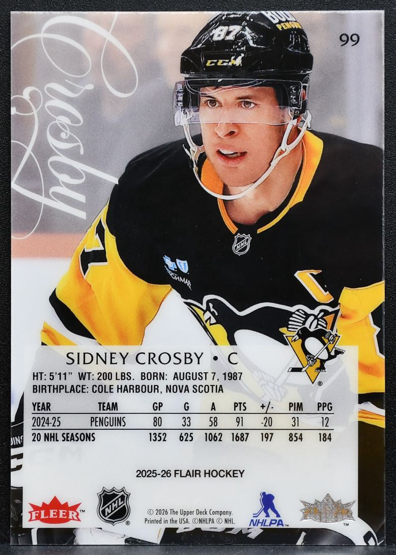 2025-26 Flair Sidney Crosby 99 Pittsburgh Penguins 1013