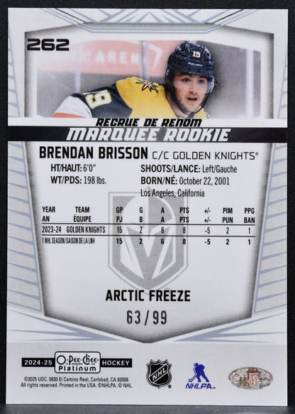 2024-25 OPC Platinum Marquee Rookie Arctic Freeze Brisson Golden Knights RC 9164