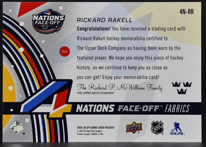 2025-26 SP Game Used 4 Nations Face Off Fabrics Rickard Rakell 4N-RR Jersey 6865