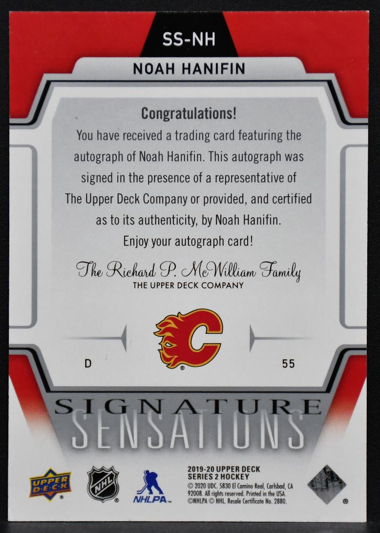2019-20 UD Series 2 Signature Sensations Noah Hanifin SS-NH Calgary Flames Auto