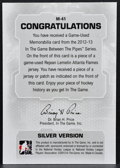 2012-13 ITG Between Pipess Silver Rejean Lemelin Atlanta Flames Patch 3674