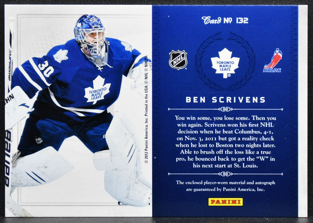 2011-12 Panini Rookie Anthology Treasures Patches Scrivens RC Auto Jersey 0572