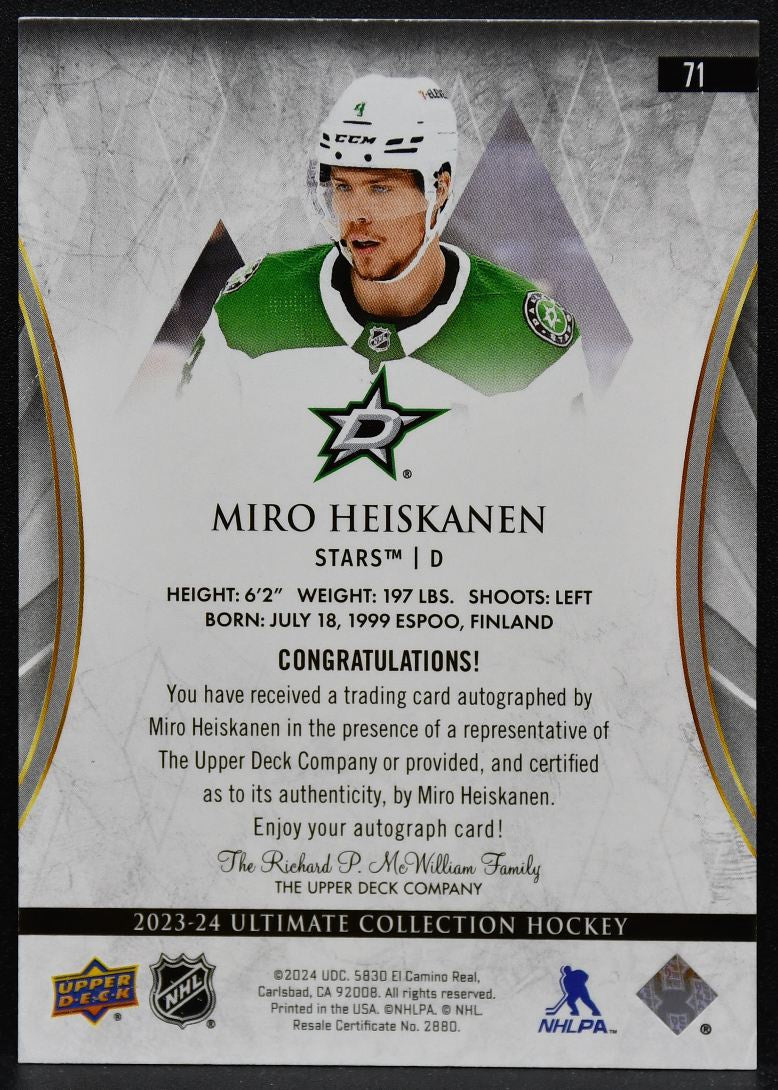 2023-24 Upper Deck Ultimate Collection Auto Miro Heiskanen 71 Stars Auto 5019