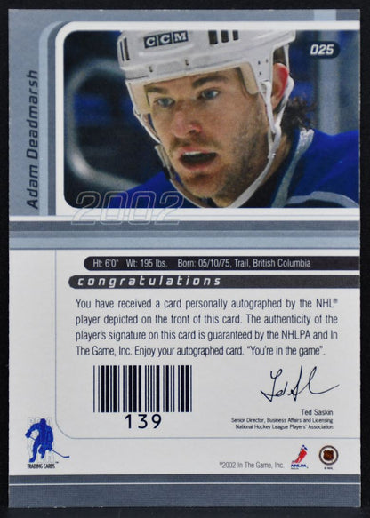 2002-03 Be a Player Signature Series Auto Adam Deadmarsh 025 Kings Auto 7235