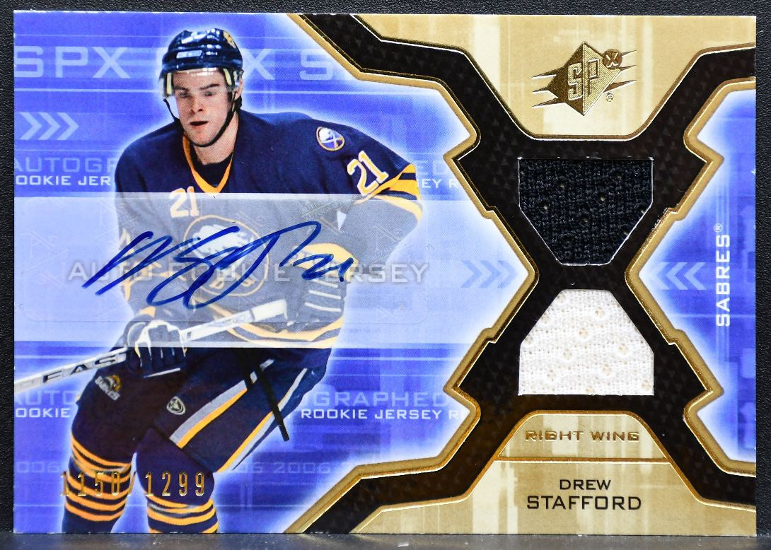 2006-07 SPx Rookie Jersey Auto Drew Stafford Buffalo Sabres RC Auto Jersey 1049