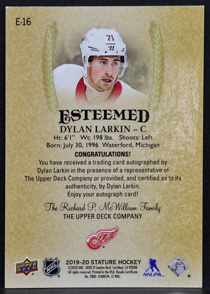 2019-20 UD Stature Esteemed Auto Dylan Larkin E-16 Detroit Red Wings Auto 18/25
