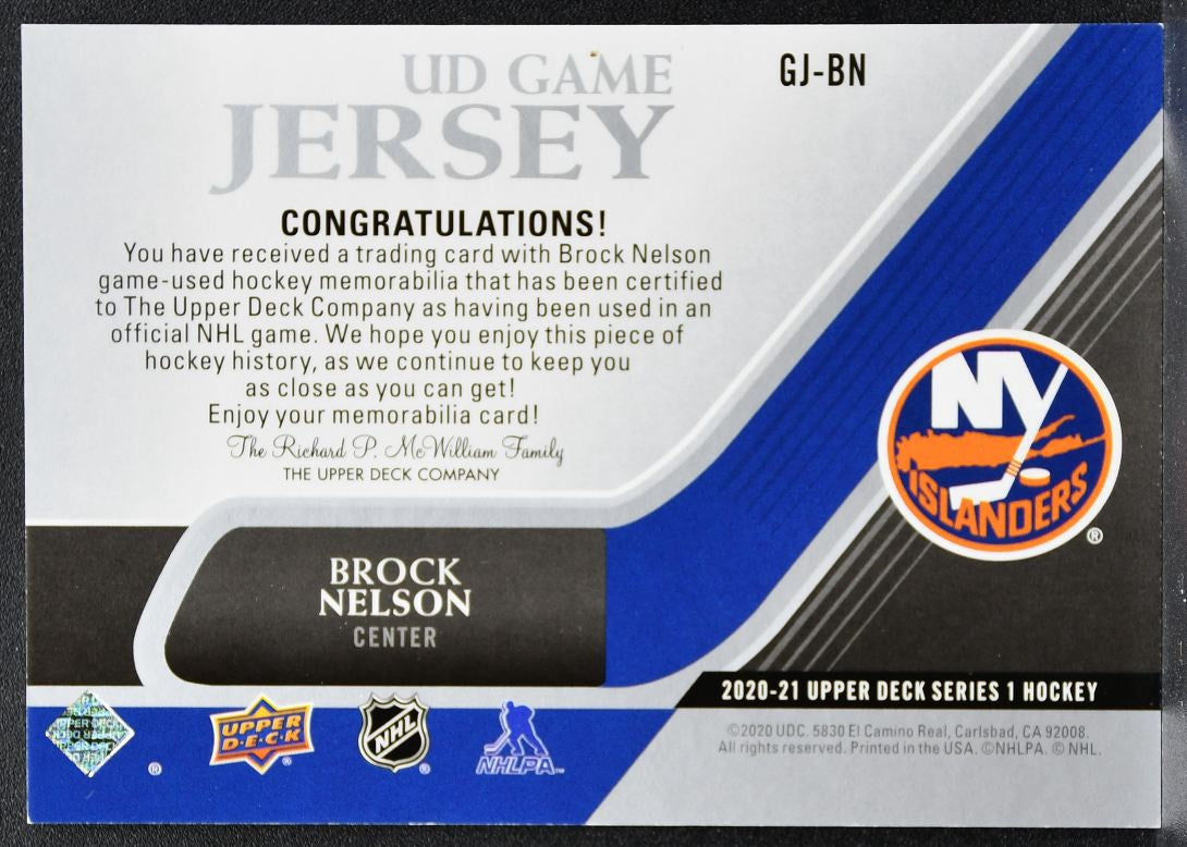 2020-21 Upper Deck Series 1 UD Game Jersey Brock Nelson Islanders Jersey 1986