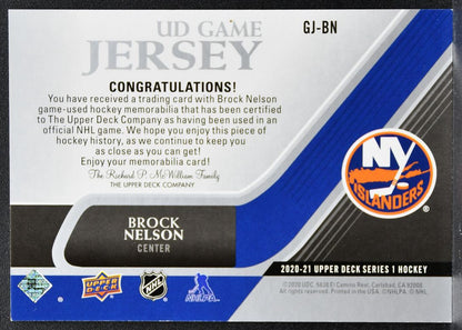 2020-21 Upper Deck Series 1 UD Game Jersey Brock Nelson Islanders Jersey 1986