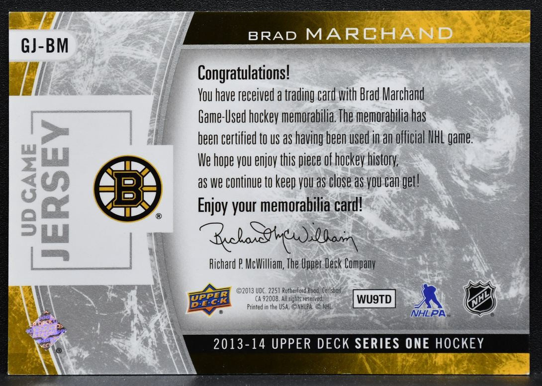 2013-14 Upper Deck Series 1 UD Game Jersey Brad Marchand GJ-BM Stars Jersey 3872