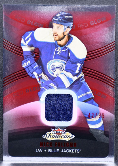 2015-16 Fleer Showcase Jersey Red Glow Nick Foligno 32 Jackets 42/99 Jersey 1228