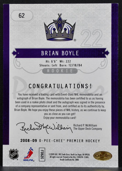 2008-09 O-Pee-Chee Premier Rookie Signature Brian Boyle Kings RC Auto 0880