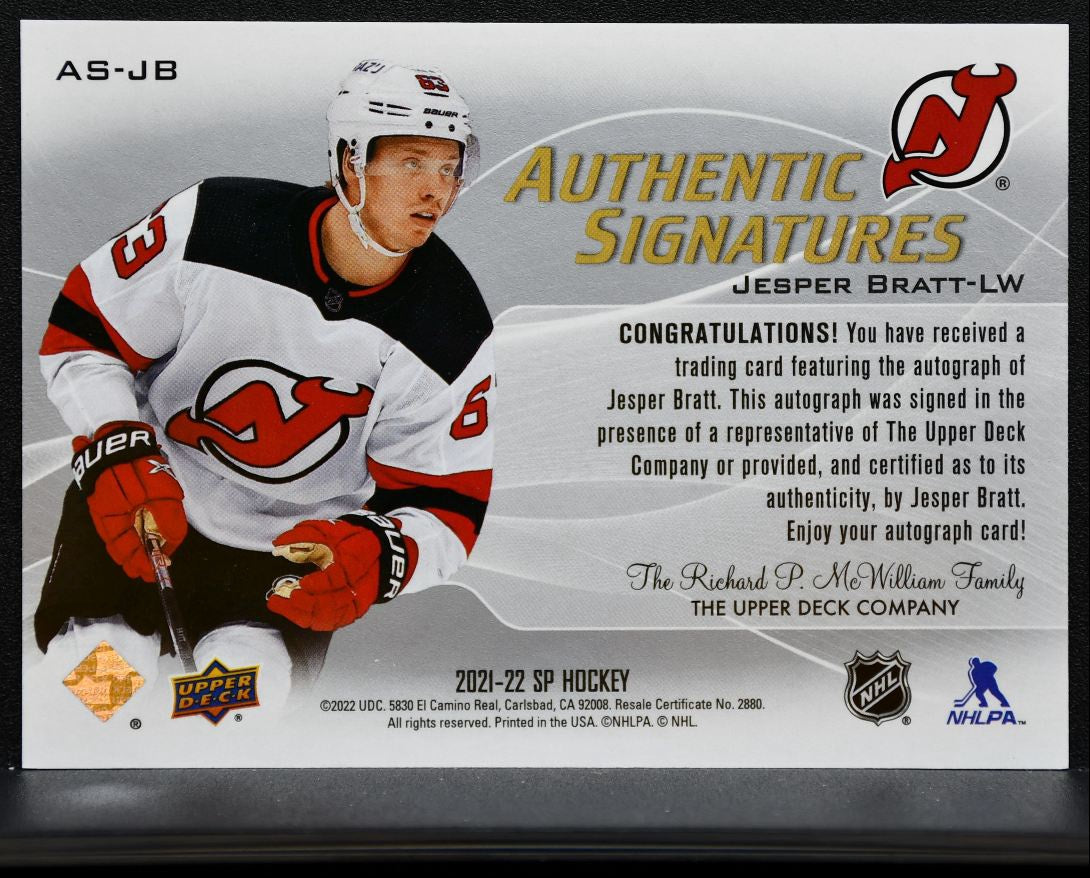 2021-22 SP Authentic Signatures Jesper Bratt AS-JB New Jersey Devils Auto 1730