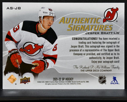 2021-22 SP Authentic Signatures Jesper Bratt AS-JB New Jersey Devils Auto 1730
