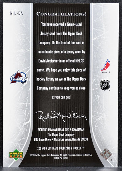 2005-06 UD Ultimate Collection National Heroes David Aebischer Jersey 9761