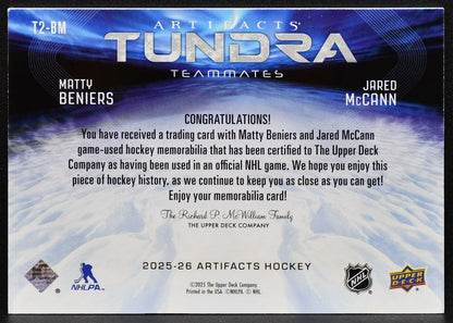 2025-26 UD Artifacts Tundra Teammates Beniers / McCann Kraken 26/99 Jersey 3091