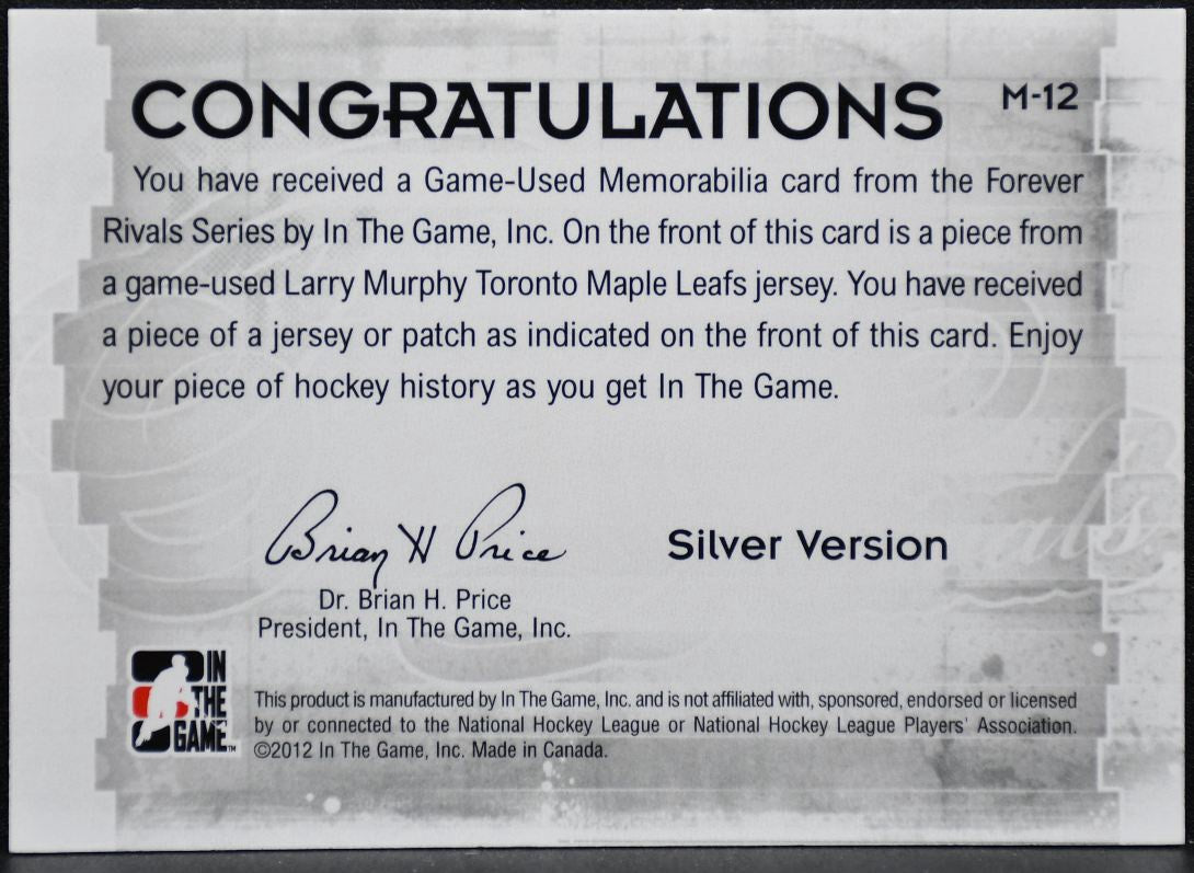 2012-13 ITG Forever Rivals Used Jerseys Blue Murphy Maple Leafs Jersey 2270