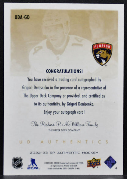 2022-23 SP Authentic UD Authentics Grigori Denisenko UDA-GD Panthers Auto 4996