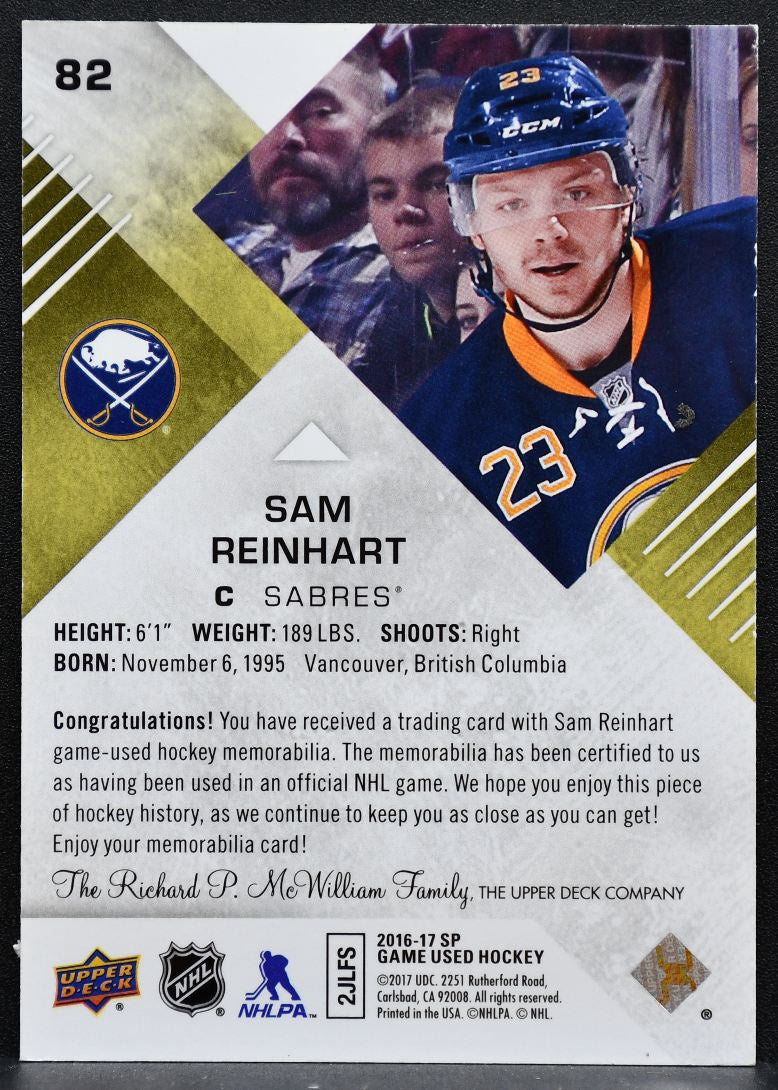 2016-17 SP Game Used Gold Material Sam Reinhart 82 Buffalo Sabres Jersey 5994