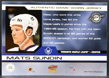 2001-02 Pacific Jerseys Mats Sundin 35 Toronto Maple Leafs 369/760 Jersey 2854