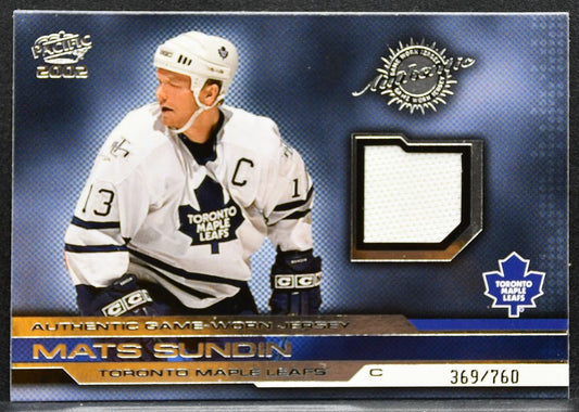 2001-02 Pacific Jerseys Mats Sundin 35 Toronto Maple Leafs 369/760 Jersey 2854