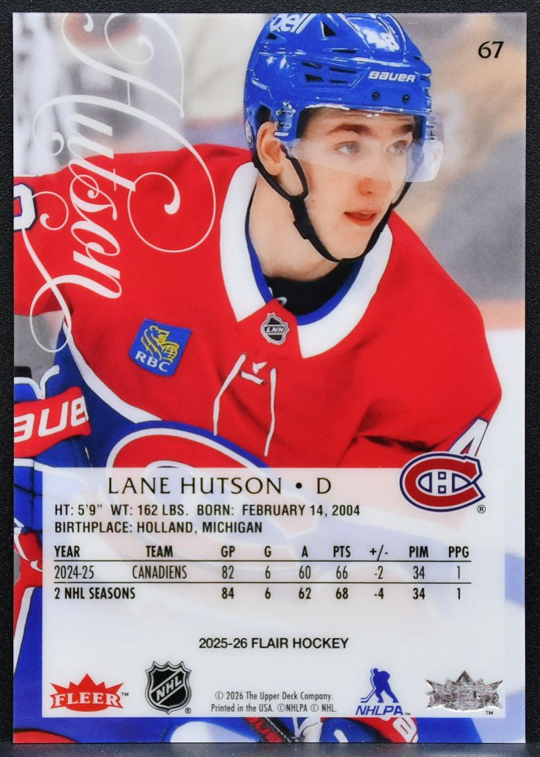 2025-26 Flair Lane Hutson 67 Montreal Canadiens 4193