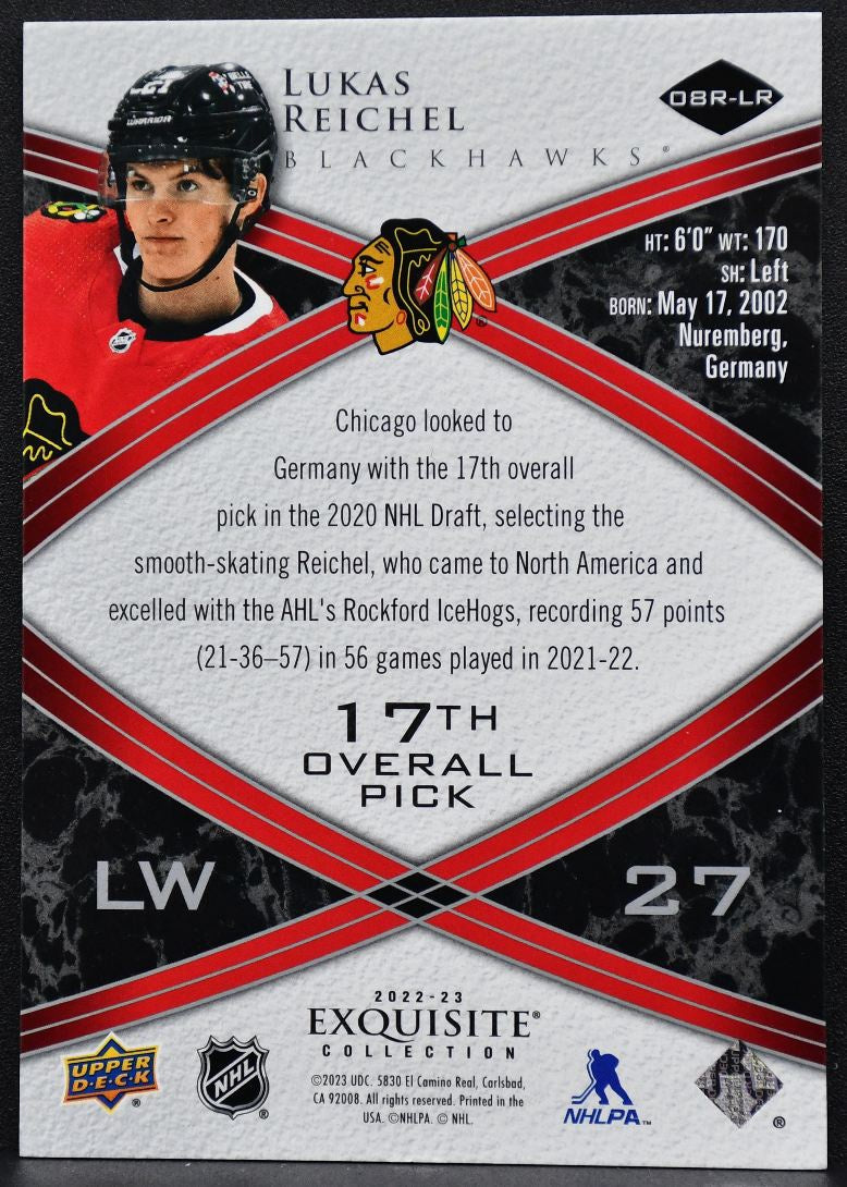 22-23 UD Exquisite Collection 2008-09 Retro RCs Lukas Reichel Blackhawks RC /299 7993