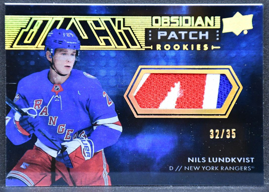 2021-22 SPx UD Black Obsidian RC Patch Gold Nils Lundkvist New York Rangers /35 6454