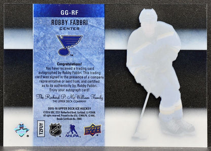 2015-16 UD Ice Glacial Graphs Autograph Robby Fabbri GG-RF Blues Auto 3116