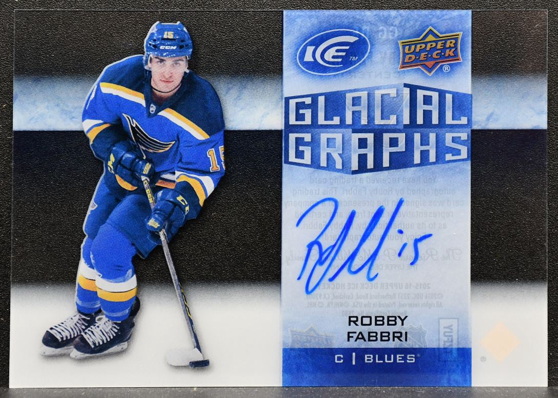 2015-16 UD Ice Glacial Graphs Autograph Robby Fabbri GG-RF Blues Auto 3116