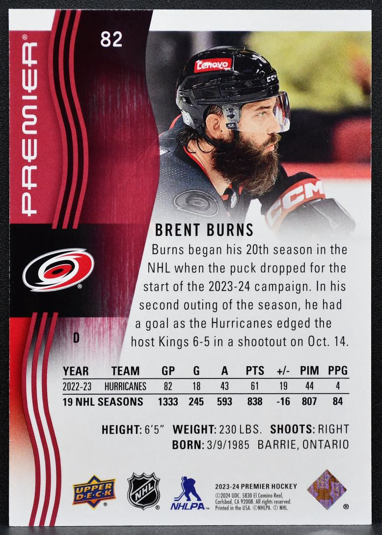 2023-24 Upper Deck Premier Ruby Brent Burns 82 Carolina Hurricanes 11/35 0207