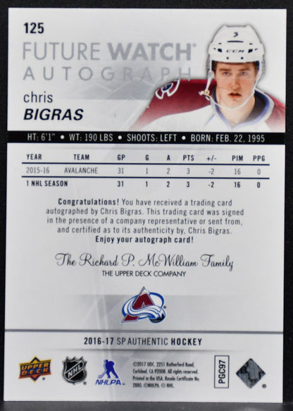 2016-17 SP Authentic Future Watch Auto Chris Bigras RC Auto 327/999 4965