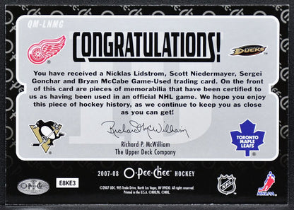 2007-08 OPC Quad Jerseys Lidstrom/Niedermayer/McCabe/Gonchar Jersey 8340