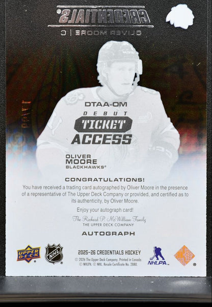 2025-26 UD Credentials Debut Ticket Access Auto Acetate Moore RC Auto 17/99 2355