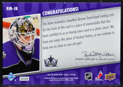 2007-08 UD Series 2 Rookie Materials Jonathan Bernier RM-JB Kings RC Jersey 4323