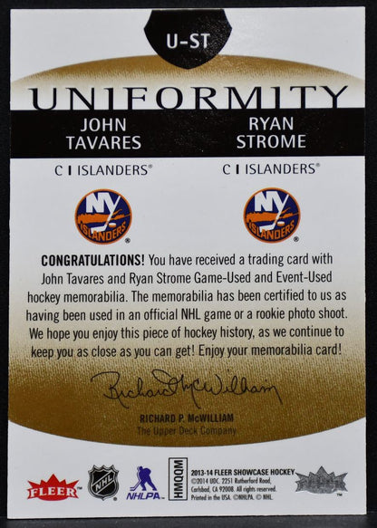 2013-14 Fleer Showcase Uniformity Ryan Strome/John Tavares U-ST Jersey