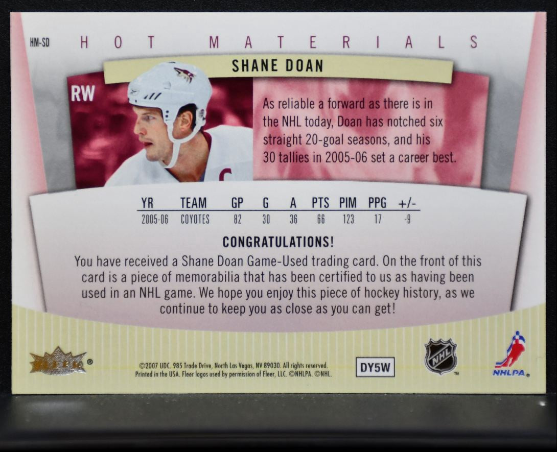 2006-07 Fleer Hot Prospects Materials Shane Doan Phoenix Coyotes Jersey 7122