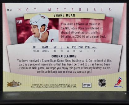 2006-07 Fleer Hot Prospects Materials Shane Doan Phoenix Coyotes Jersey 7122
