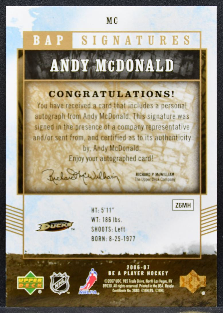 2006-07 Be A Player Signatures McDonald MC Anaheim Ducks Auto 1307