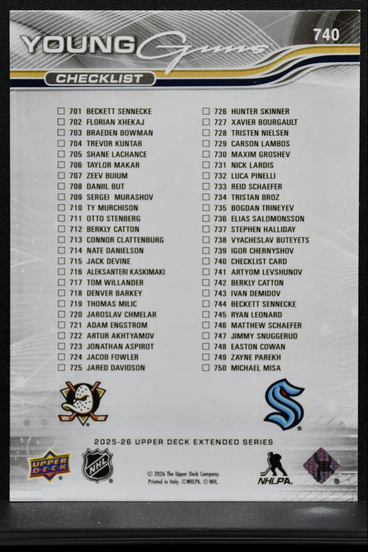 2025-26 UD Extended Series Young Guns Checklist Sennecke / Catton RC 8938