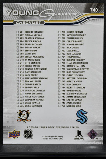 2025-26 UD Extended Series Young Guns Checklist Sennecke / Catton RC 8938