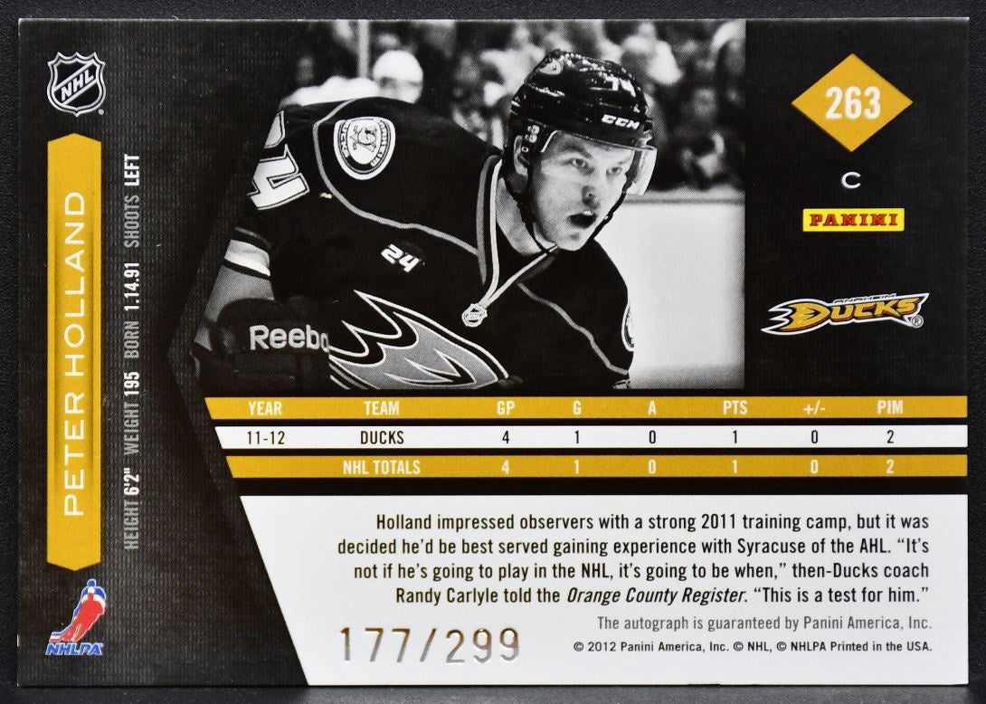 2011-12 Panini Limited Phenoms Holland 263 Ducks RC Auto 177/299 Patch 0218