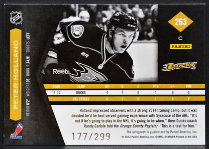2011-12 Panini Limited Phenoms Holland 263 Ducks RC Auto 177/299 Patch 0218