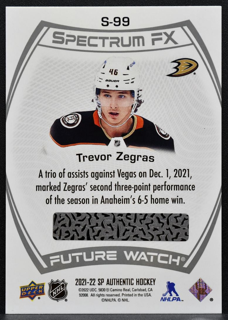2021-22 SP Authentic Spectrum FX Future Watch Trevor Zegras S-99 Ducks RC 7948