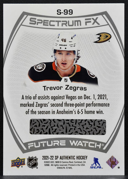 2021-22 SP Authentic Spectrum FX Future Watch Trevor Zegras S-99 Ducks RC 7948