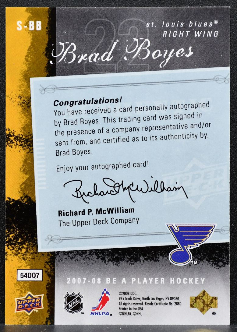 2007-08 Upper Deck Be a Player Signatures Brad Boyes St. Louis Blues Auto 2350