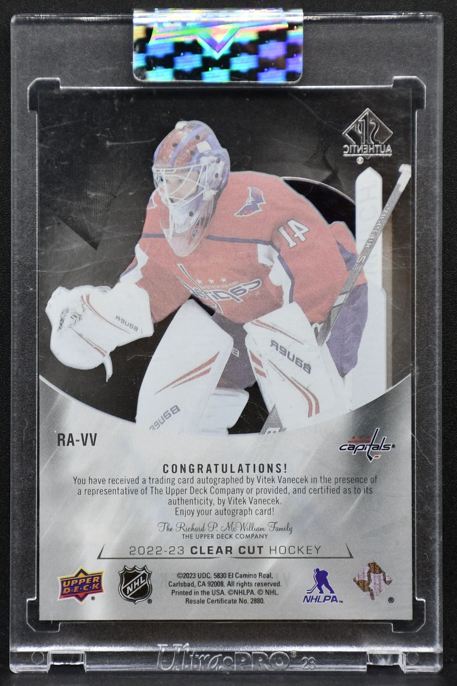2022-23 Upper Deck Clear Cut Future Watch Auto Vitek Vanecek RA-VV RC Auto 0848