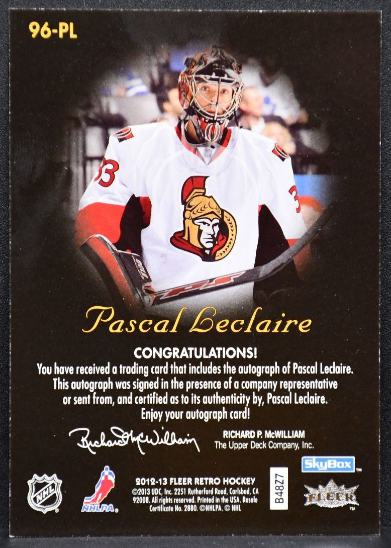 2012-13 Fleer Skybox Autograohics Pascal Leclaire 96-PL Auto 3481